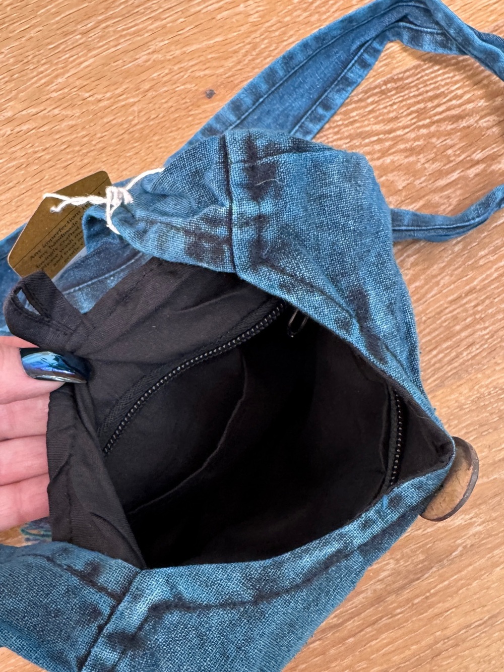 The Collection Cotton Boho Fringe Embroidered Butterfly Crossbody Bag Denim Blue - Picture 5 of 5